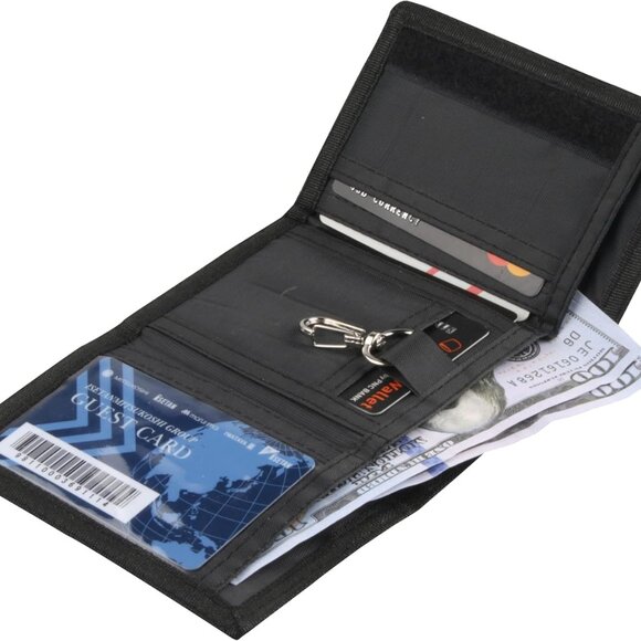 2 pc SET! RFID Blocking Blue Camo Canvas Trifold Wallet & Black Lanyard Strap. - Picture 6 of 6